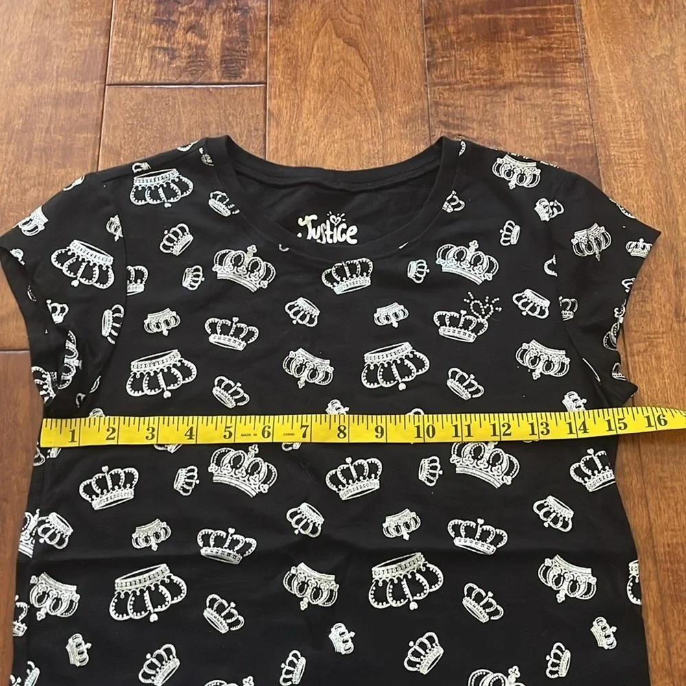 NWOT Justice Black Silver Crown Short Sleeves Top Size XL